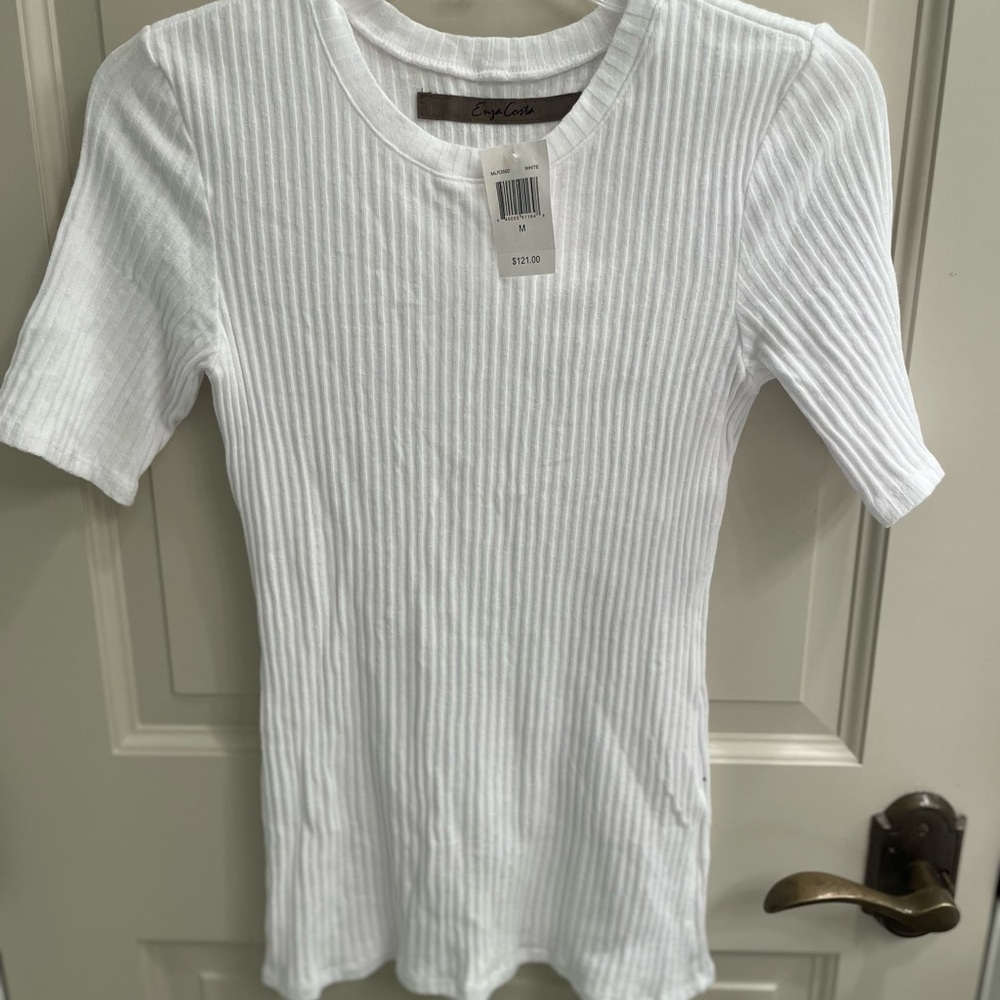 White Ribbed Women's Top